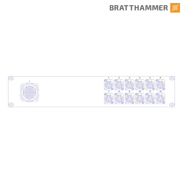 LK 37 Rackpanel 2U - 1x LK37 Female, 12x XLR Female panel - 1m Fanout XLR Male
