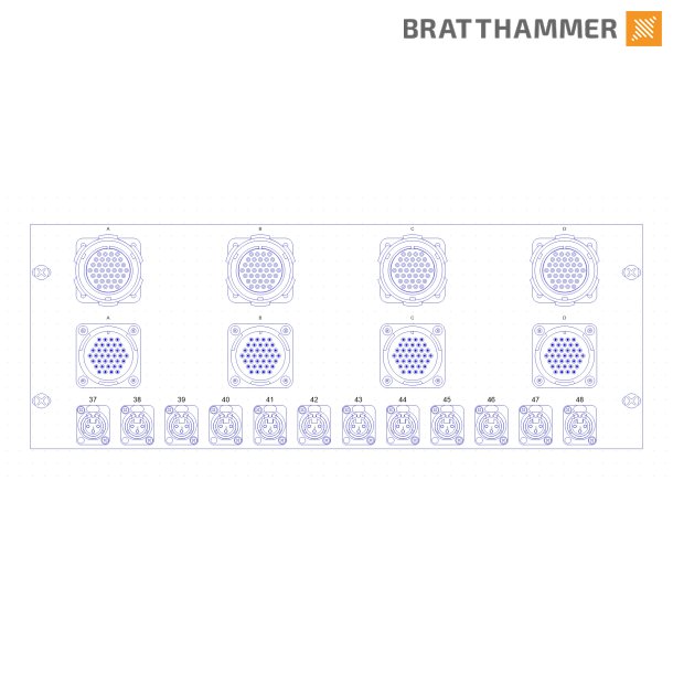 LK 37 Rackpanel 4U Splitt - 4x LK37 Female linket til 4x LK male 12x XLR Female (kanal 37-48)