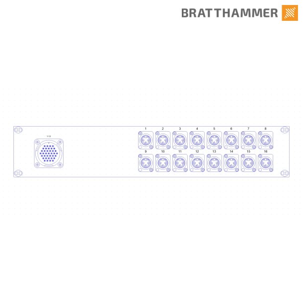 LK 37 Rackpanel 3U - 1x LK37 Male, 16x XLR Male panel - 1,5m Fanout XLR Female