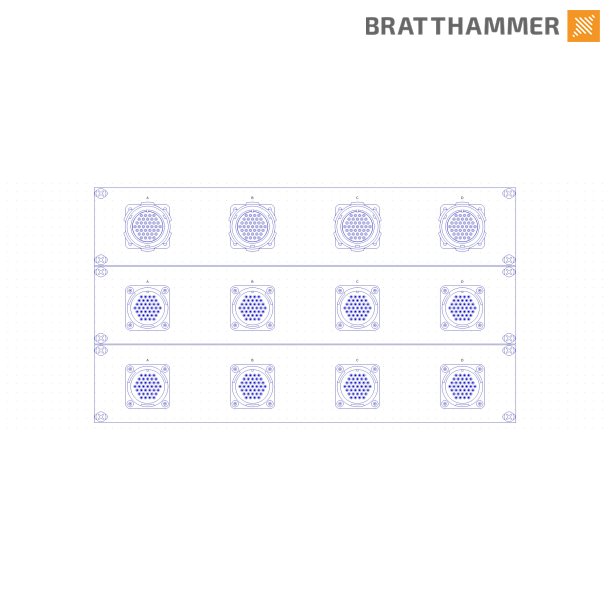 LK37 Rackpanel 6U - 4x LK37 Input - Splitt 2x4 LK37 Output + fanout 1,5m