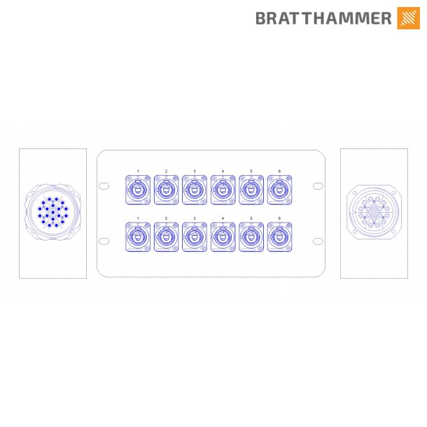 Socapex Stageboks - 12x powercon (6 kurser) + soca link