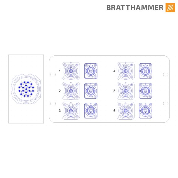 Socapex Stageboks - 6x powercon, 6x true1