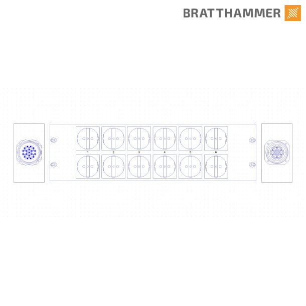 Socapex stageboks 19" - 6x Dobbel schuko + Soca link