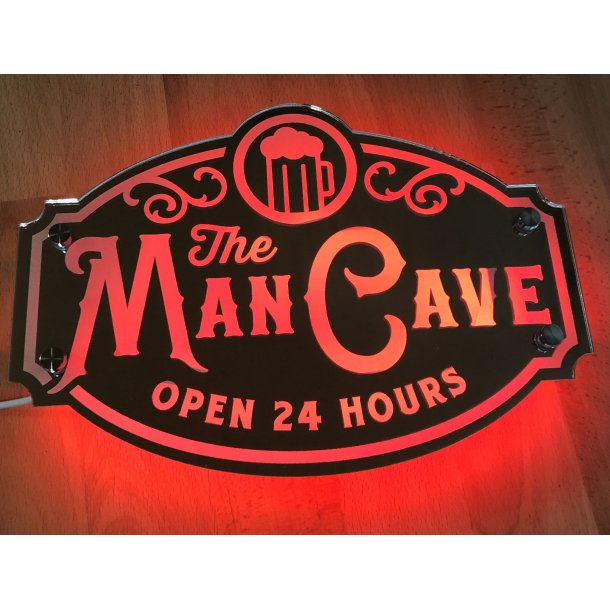LED skilt Man Cave. Slvspeil akrylplate