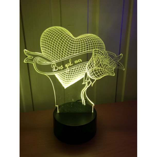 3D Lampe - Blomst med hjerte og best girl ever