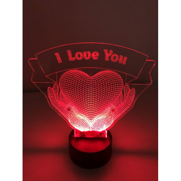 3D Lampe - Hender med hjerte og tekst