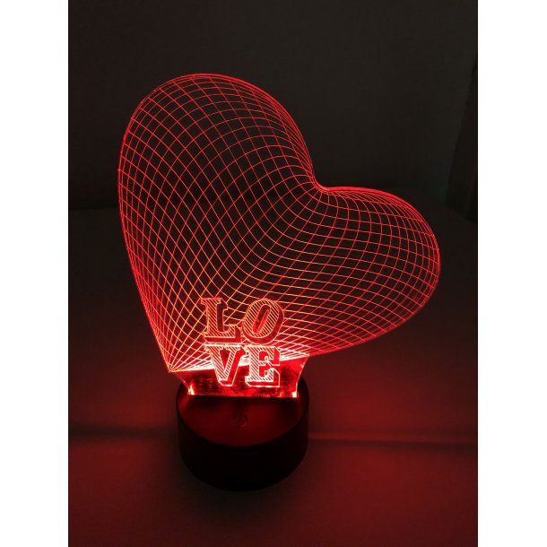 3D Lampe - Hjerte med LOVE